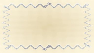 Uzun dikdörtgen dalgalı yatay dekore edilmiş lacivert hareketsiz uzun çizgiler ışık arka planında kapalı çerçeve. Kendi içeriğiniz için boşluk.