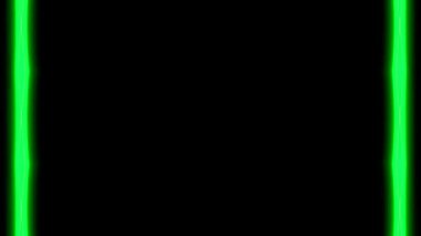 Neon solan ve solan lazer parlak yeşil dikey dikey çizgiler çerçeveli siyah arkaplan. Kendi içeriğiniz için boşluk.