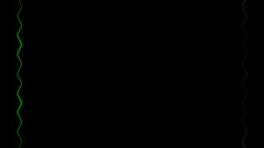 Neon görünür ve kaybolur parlak yeşil dikey dikey uzun çizgiler çerçeveli siyah arkaplan üzerinde. Küçük desenler, dişler, fırfırlar. Kendi içeriğiniz için boşluk.