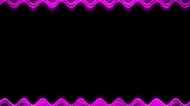 Neon görünüp kayboluyor siyah arkaplanda parlayan dalgalı, pembe, dikey, yatay uzun çizgiler. Kendi içeriğiniz için boşluk.