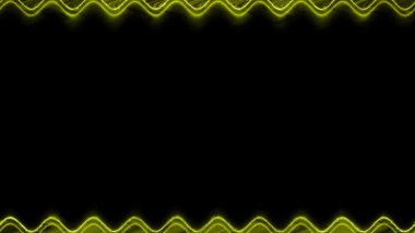 Neon, siyah arkaplanda parlayan ve kaybolan dalgalı, elektrik, altın, dikey, yatay uzun çizgiler. Kendi içeriğiniz için boşluk.
