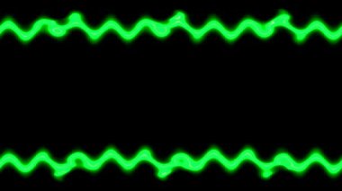 Neon görünür ve kaybolur parlak parlak parlak parlak açık yeşil dikey uzun çizgiler çerçeve siyah arka planda. Küçük desenler, fırfırlar. Kendi içeriğiniz için boşluk.