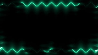 Çerçeve, uzun dalgalı dikdörtgen yatay dekoratif, siyah arkaplanda yeşil ışık çizgileri ve karartıcı ışık. Kendi içeriğiniz için boşluk.