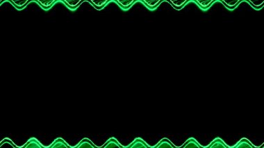 Çerçeve, uzun dalgalı dikdörtgen yatay yeşil çizgiler aydınlatma ve karartıcı ışık siyah zemin üzerinde. Kendi içeriğiniz için boşluk.