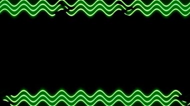 Çerçeve, uzun dalgalı dikdörtgen yatay üç yeşil çizgili aydınlatma ve karartıcı ışık siyah zemin üzerinde. Kendi içeriğiniz için boşluk.