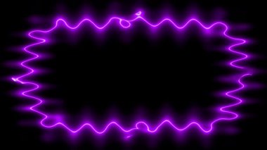 Siyah arkaplanda parlayan parlak mor dikdörtgen çizgiler görünüp kayboluyor. Küçük desenler, fırfırlar. Kendi içeriğiniz için boşluk.