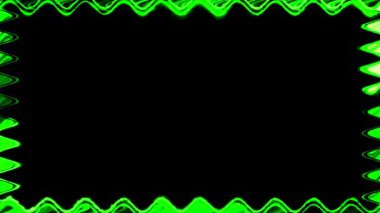 Neon görünür ve kaybolur parlak elektrik dalgalı açık yeşil dikdörtgen çizgiler çerçeveli siyah arkaplan. Kendi içeriğiniz için boşluk.