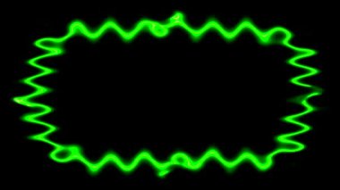 Neon görünür ve kaybolur parlak açık yeşil dikdörtgen çizgiler çerçeveli siyah arkaplan. Küçük desenler, fırfırlar. Kendi içeriğiniz için boşluk.