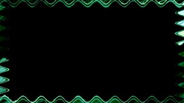 Neon görünür ve kaybolur parlak elektrik dalgalı koyu yeşil su dikdörtgen çizgileri çerçeveli siyah arkaplan. Kendi içeriğiniz için boşluk.