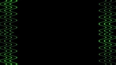 Çerçeve, uzun dalgalı dikdörtgen dikey üçlü yeşil parlatma ve siyah arkaplanda karartıcı ışıklar. Kendi içeriğiniz için boşluk.