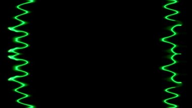 Çerçeve, siyah arkaplanda uzun, dikdörtgen, dikey yeşil ışık çizgileri. Kendi içeriğiniz için yer açın. Yaşam çizgisi, dürtü.