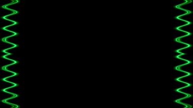 Çerçeve, uzun dalgalı dikdörtgen dikey lazer kesişmesi, siyah arkaplanda yeşil ışık çizgileri ve karartıcı ışık. Kendi içeriğiniz için boşluk.