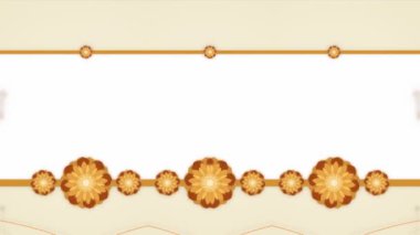 Uzun, turuncu çiçeklerle süslenmiş yatay çerçeve çizgileri. Ortasında kendi içeriğiniz için alanı olan boş bir alan var. Üçgen kalıp efekti.