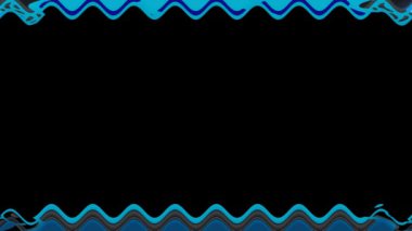 Uzun yatay dalgalı mekanik yanıp sönen mavi dikey çizgiler, siyah arkaplanda kendi içeriğiniz için yer olan çerçeve.