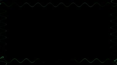 Dalgalı dikdörtgen renkli parlak yeşil seladon kare çerçeve, dikdörtgen çerçeve, siyah arkaplanda yatay çerçeve. Ortadaki kendi içeriğiniz için boş alan.