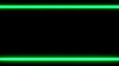 Siyah arkaplanda yeşil çerçeveli dikdörtgen renkli neon renkli yatay çerçeve. Uzun kuyruklar. Ortadaki kendi içeriğiniz için boş alan.
