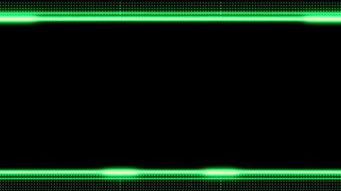 Siyah arkaplanda yeşil çerçeveli dikdörtgen renkli neon renkli yatay çerçeve. Noktalı uzun yanıp sönen çizgiler. Ortadaki kendi içeriğiniz için boş alan.