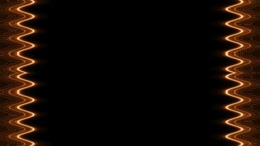 Siyah arkaplanda parlak turuncu dikdörtgen renkli kare renkli neon çerçeve. Noktalı uzun yanıp sönen çizgiler. Ortadaki kendi içeriğiniz için boş alan.