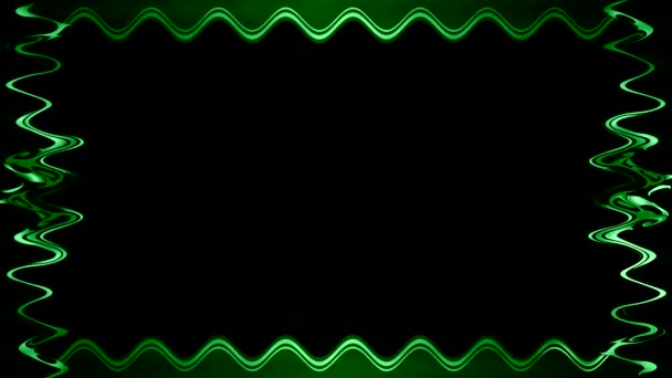 Hosszú Négyszögletes Vízszintes Hullámos Díszített Zöld Zárt Vonalak Fekete Háttér — Stock videók