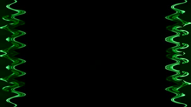 Довгі Прямокутні Вертикальні Прикрашені Хвилясто Зелені Смуги Лінії Чорному Тлі — стокове відео