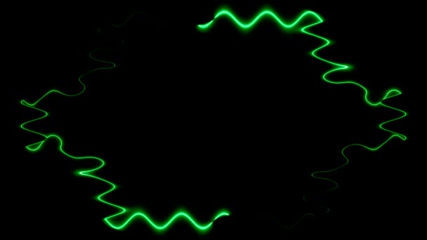 フレーム 長い波長の長方形の水平装飾された緑の閉鎖したロンボス線 黒い背景の明るく 暗いライト 自分のコンテンツのためのスペース — ストック動画
