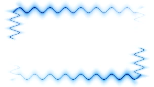 長い長方形の水平振動カラフルな青いネオンは白い背景のライト閉められたフレームのまわりで動く点滅します 自分のコンテンツのためのスペース — ストック動画