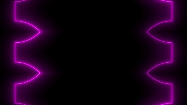 霓虹灯 出现和消失 发光的紫色垂直线形成了一个谜框架在一个黑色的背景 为自己的内容留出空间 — 图库视频影像