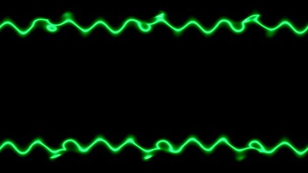 フレーム 黒い背景のネオンライトの長い長方形の波長の横の抽象的な緑のライン 自分のコンテンツのためのスペース ライフライン — ストック動画