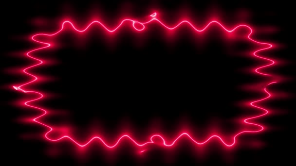 Неонові Являються Зникають Сяючі Хвилясті Червоні Прямокутні Лінії Рамки Чорному — стокове відео