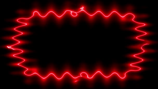 Neon Vises Forsvinder Glødende Bølgede Røde Rektangulære Linjer Ramme Sort – Stock-video