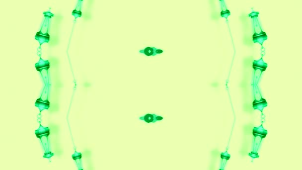 Довгі Вертикальні Лінії Рамки Прикрашені Зеленими Ліхтарями Посередині Чисте Порожнє — стокове відео