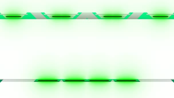 Długie Poziome Mechaniczne Migające Zielone Światła Prostopadłe Linie Ramka Białym — Wideo stockowe