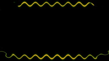 Hareketli neon ışık efektli dikdörtgen dalgalı yatay çerçeve, yeşil çerçeve. Uzun, parlak çizgiler. Ortadaki kendi içeriğiniz için boş siyah boşluk.