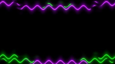 Siyah Arkaplanda Neon Yeşil ve Mor Dalgalı Çizgiler