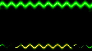Siyah Arkaplanda Soyut Neon Yeşil ve Sarı Dalgalı Çizgiler