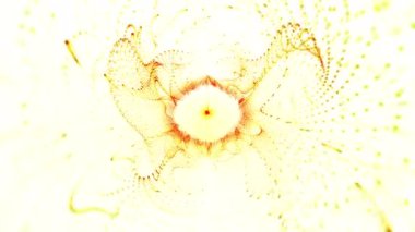 Parlak, parlak, altın turuncu merkezli, ince beyaz arka planlı, soyut bir sanat.