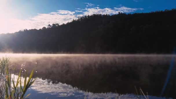 フランスの朝の魔法 ミスティ湖の素晴らしい時間ラップス蒸気交響曲 — ストック動画