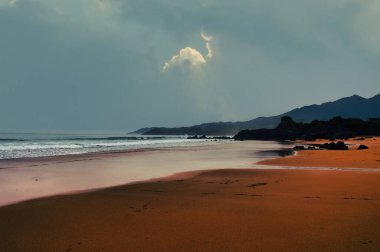 Beach on the Atlantic at low tide in Asturias, Spain.