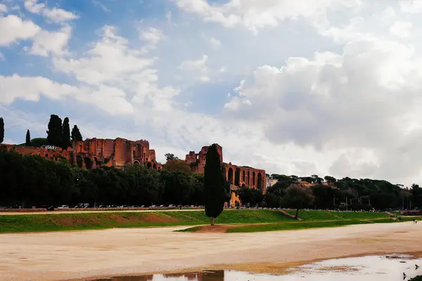 View of the Palatine Hill and the Circo Massimo. Rome, Lazio, Italy
