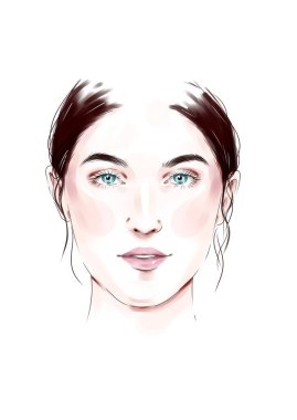 Makyaj çizelgesi stili rehberi. Çeşitli yüz tipleri şeması şablonu. Bilgi vektörü ipuçları ve makyaj ya da kirpik uzatma uygulaması için numaralar beyaz arkaplan üzerinde güzellik salonu prosedür posteri