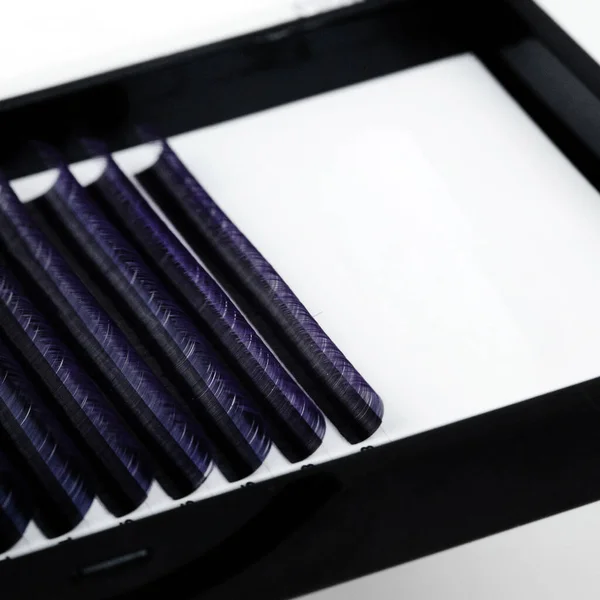 Palette Mockup Extensions Cils Bicolores Noir Violet Pour Fabrication Ventilateurs — Photo