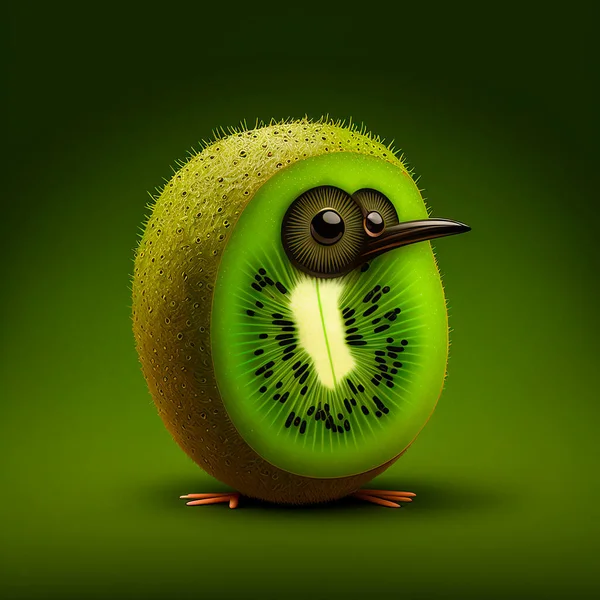 Kiwi bird illustration stilyzed kiwi fruit on a green background