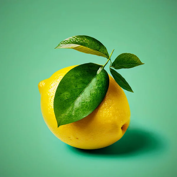 Still life illustration with lemon isolated on green background. Creative style
