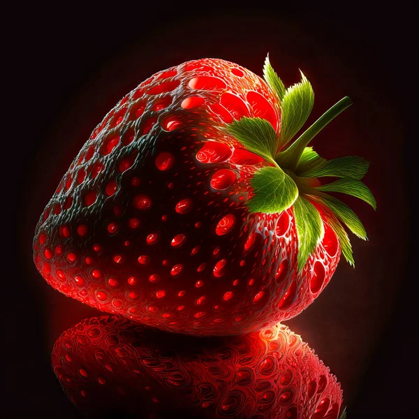 Still life illustration with strawberry on the dark background. Vintage style