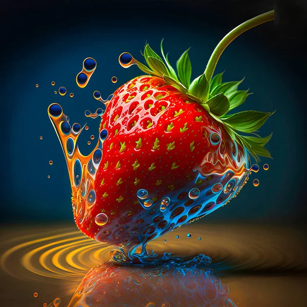 Still life illustration with strawberry on the dark background. Vintage style