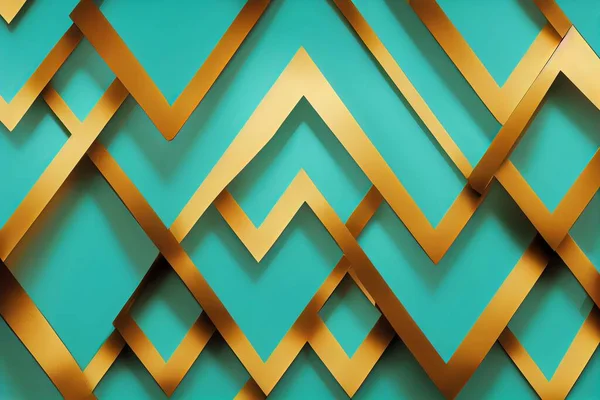 Turquoise geometric background with golden elements. Mosaic, tile