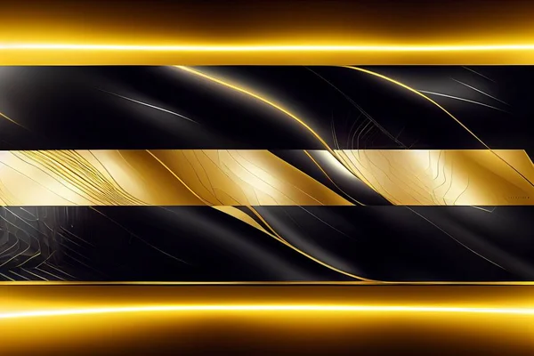 Futuristic luxury black background with golden lines and neon light. Abstract illustration