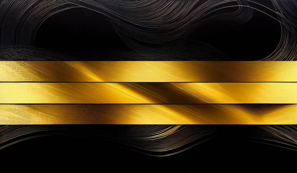Futuristic luxury black background with golden lines and neon light. Abstract illustration