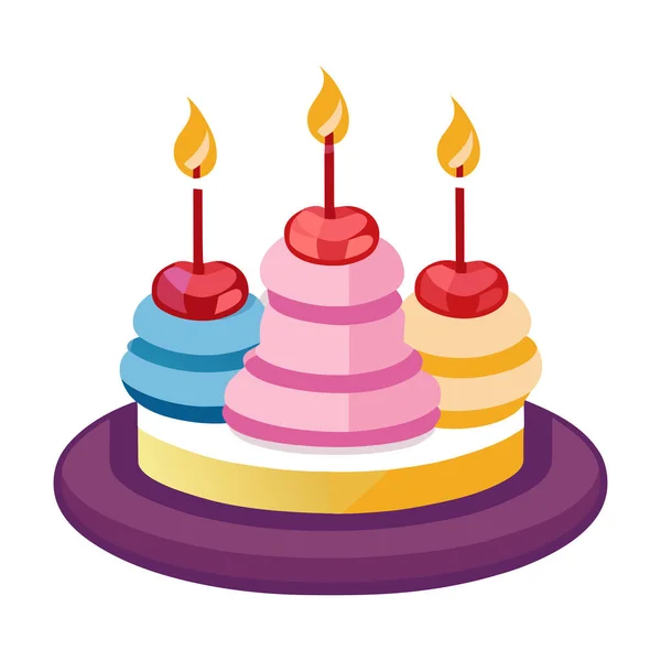 Pastel Cumpleaños Velas Festivas Decoración Vector Ilustración Aislado Sobre Fondo — Archivo Imágenes Vectoriales