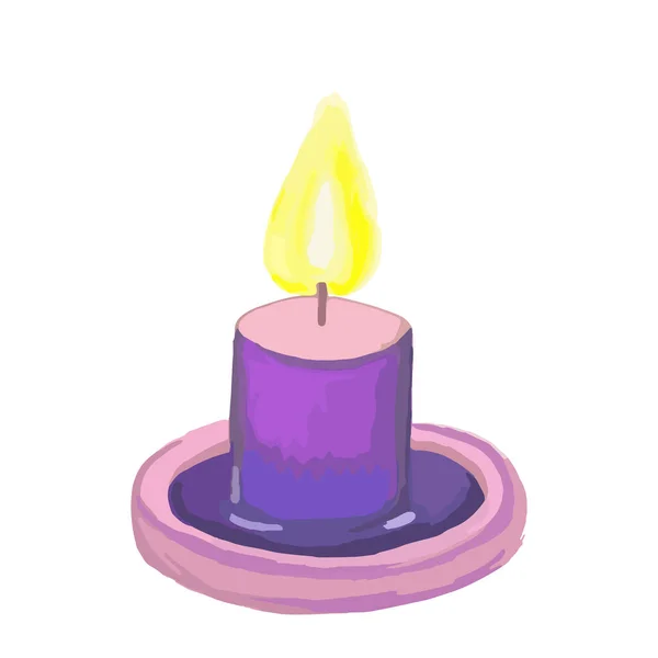 紫色的烛台上燃着黄色的火焰 彩色矢量图解 孤立的背景 平淡的风格 神奇的属性 节日印刷品 — 图库矢量图片